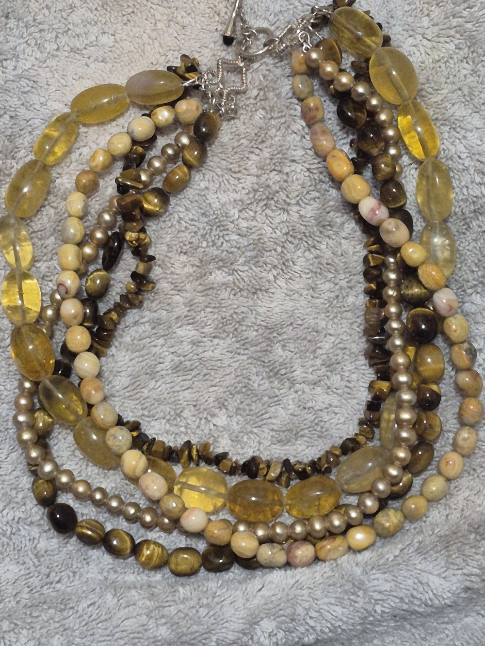 Source Unknown Yellow and Brown Multi-Strand Beaded Necklace
